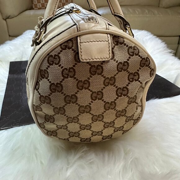 Authentic Gucci Monogram GG Trophy Canvas/Leather Medium Boston Bag - Picture 8 of 17